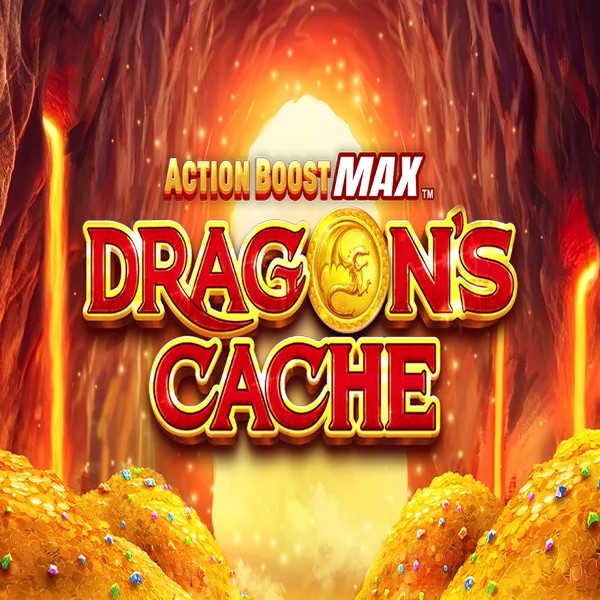 Action Boost Max Dragon's Cache slot logo by SpinPlay Games at WinRolla Casino